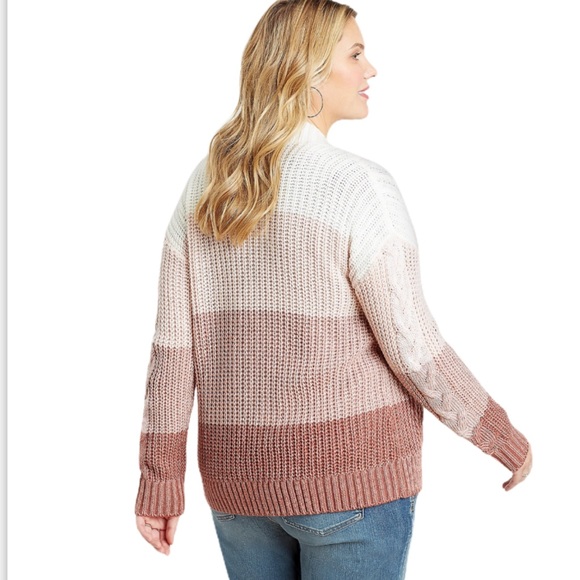 XL Cable Knit Colourblock Open Front Cardigan - Picture 3 of 14